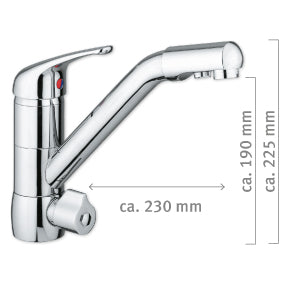 DeLuxe Wasserhahn (OSLO), niedriger Auslauf getrennte Ausläufe für Filter- und Leitungswasser