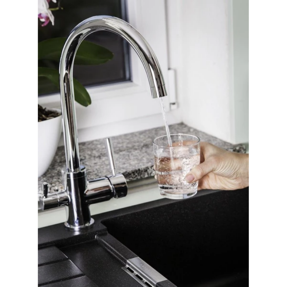 Deluxe-Wasserhahn (CAMBRIDGE) METALL FREE, runder Auslauf getr. Ausläufe für Filter- und Leitungswasser
