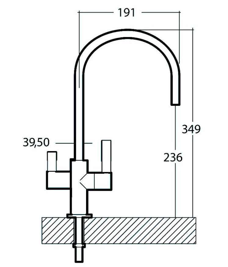 Deluxe-Wasserhahn (CAMBRIDGE) METALL FREE, runder Auslauf getr. Ausläufe für Filter- und Leitungswasser